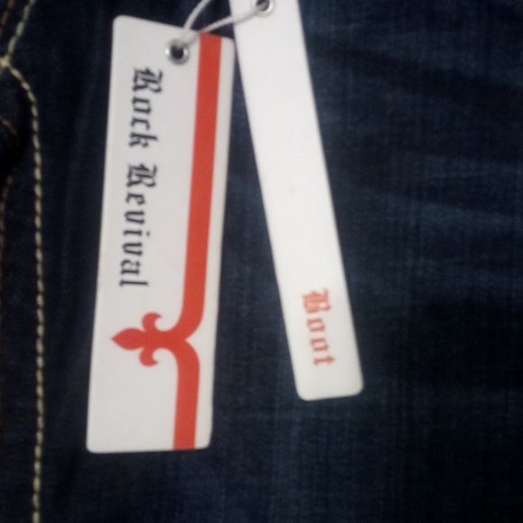 Rock Revival Women's 26 Bootcut Jamie Bejeweled Faux Leather Flap Pockets NWT - Picture 5 of 11